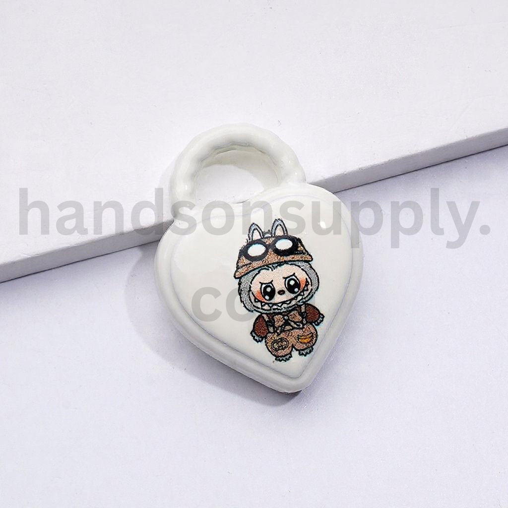 Heart-Shaped Labub Monster Handbag with Ring Pendants Acrylic Beads Around 39*30MM