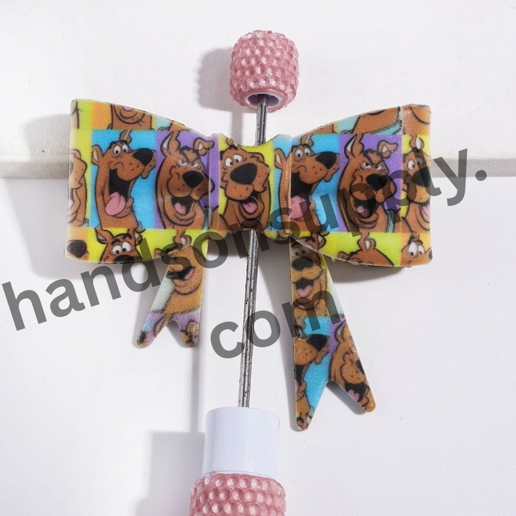 UV-Printed Cute Brown Dog Character Soft Bowtie Shape Silicone Focal Beads, 53*59MM