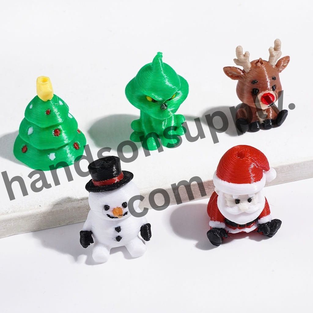 3D Printed Festive Green Character with Tree, Snowman, Santa Claus & Reindeer Christmas Theme PLA Beads, Random Mix
