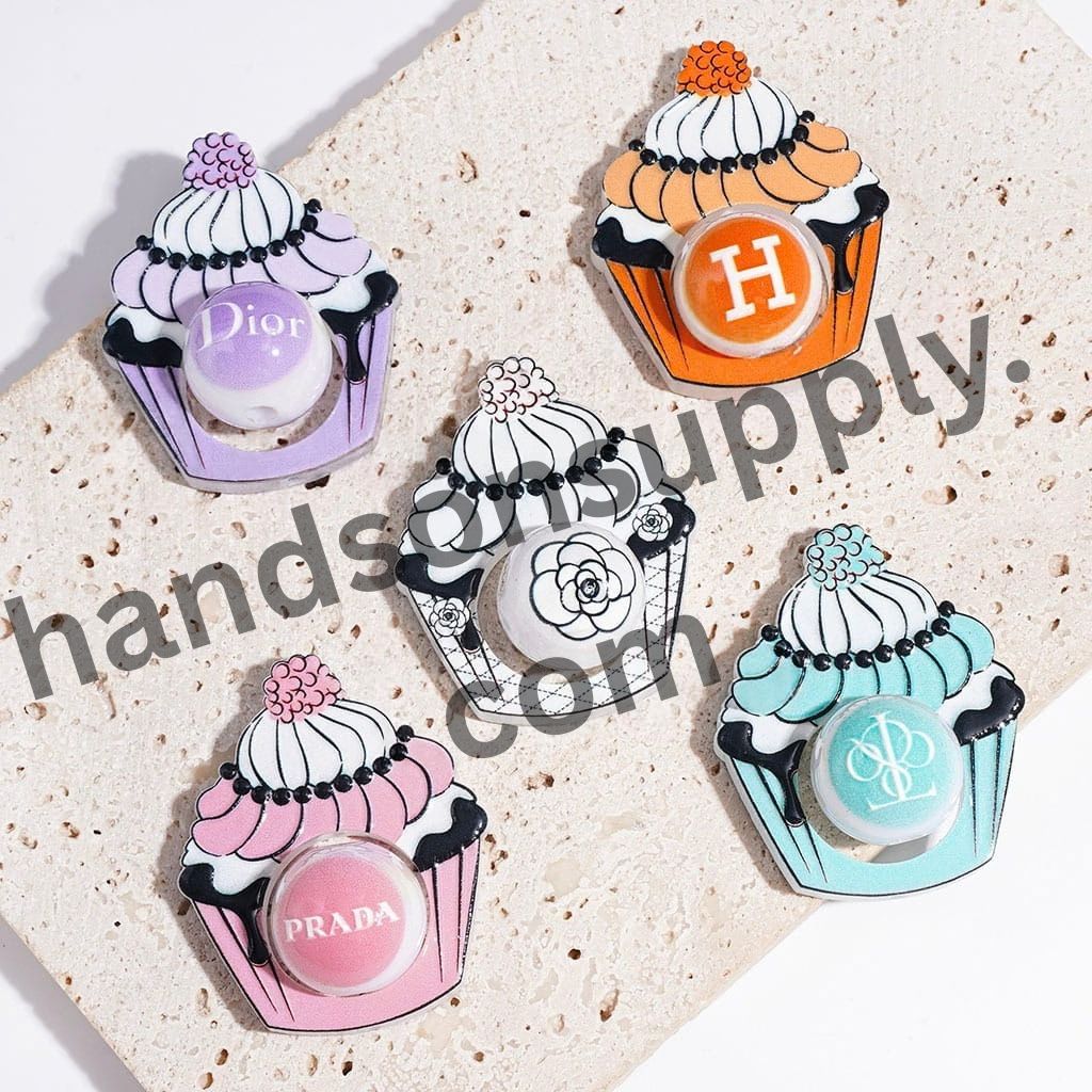 Sweet Dessert Hollow Cupcake with Famous Brand Name Printed UV-Coated Round Acrylic Beads , Random Mix