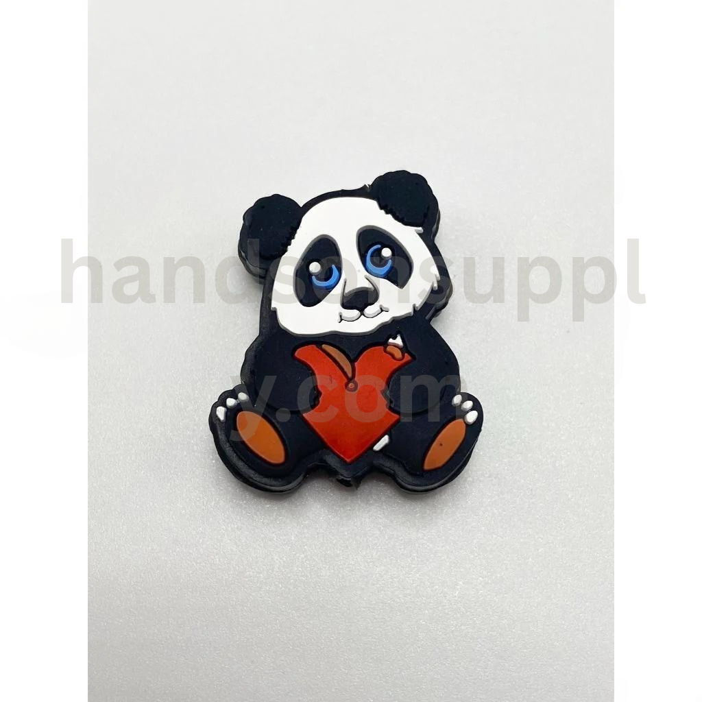 Cute Panda Bear Holding Red Heart Design Silicone Focal Beads