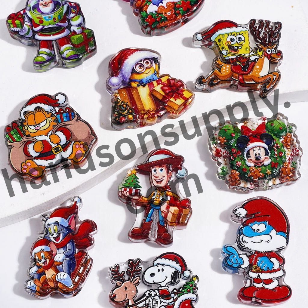 Festive Cartoon Character Series Christmas-Themed Acrylic Beads, Random Mix