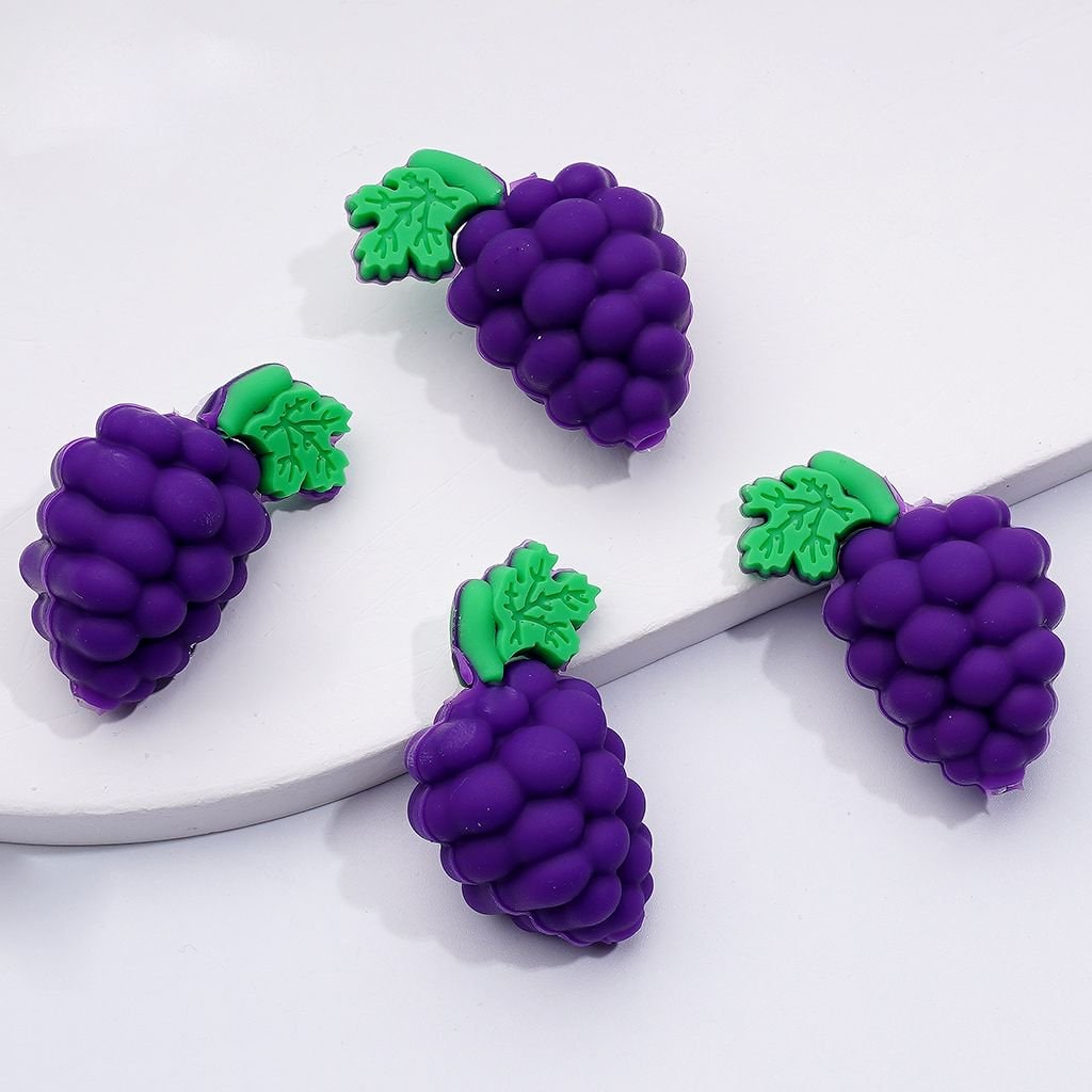 3D Adorable Purple Grapes Silicone Focal Beads, Vivid Design