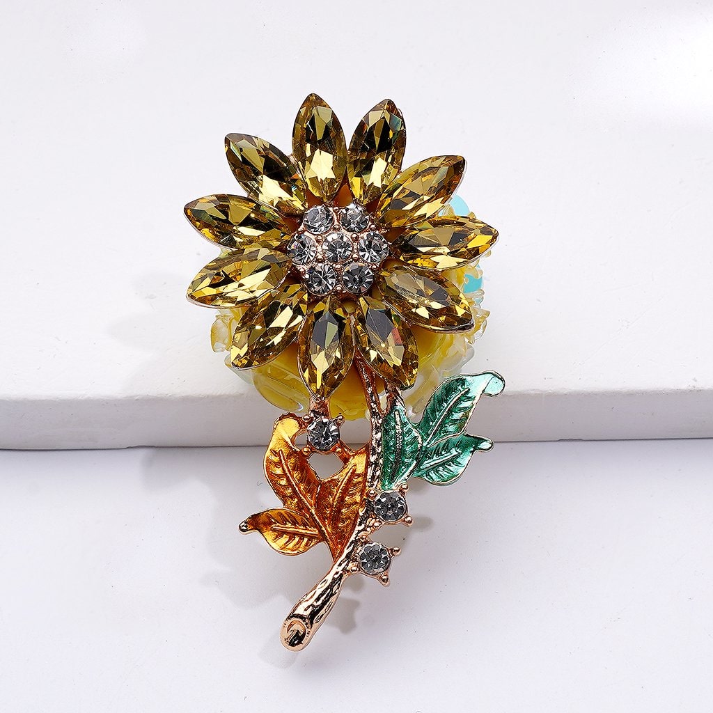 Sparkling Gold Alloy Sunflower Pendant – Shiny Rhinestones, Adorable Hearts, Butterflies & Floral Clay Beads (Approx. 50×27MM)