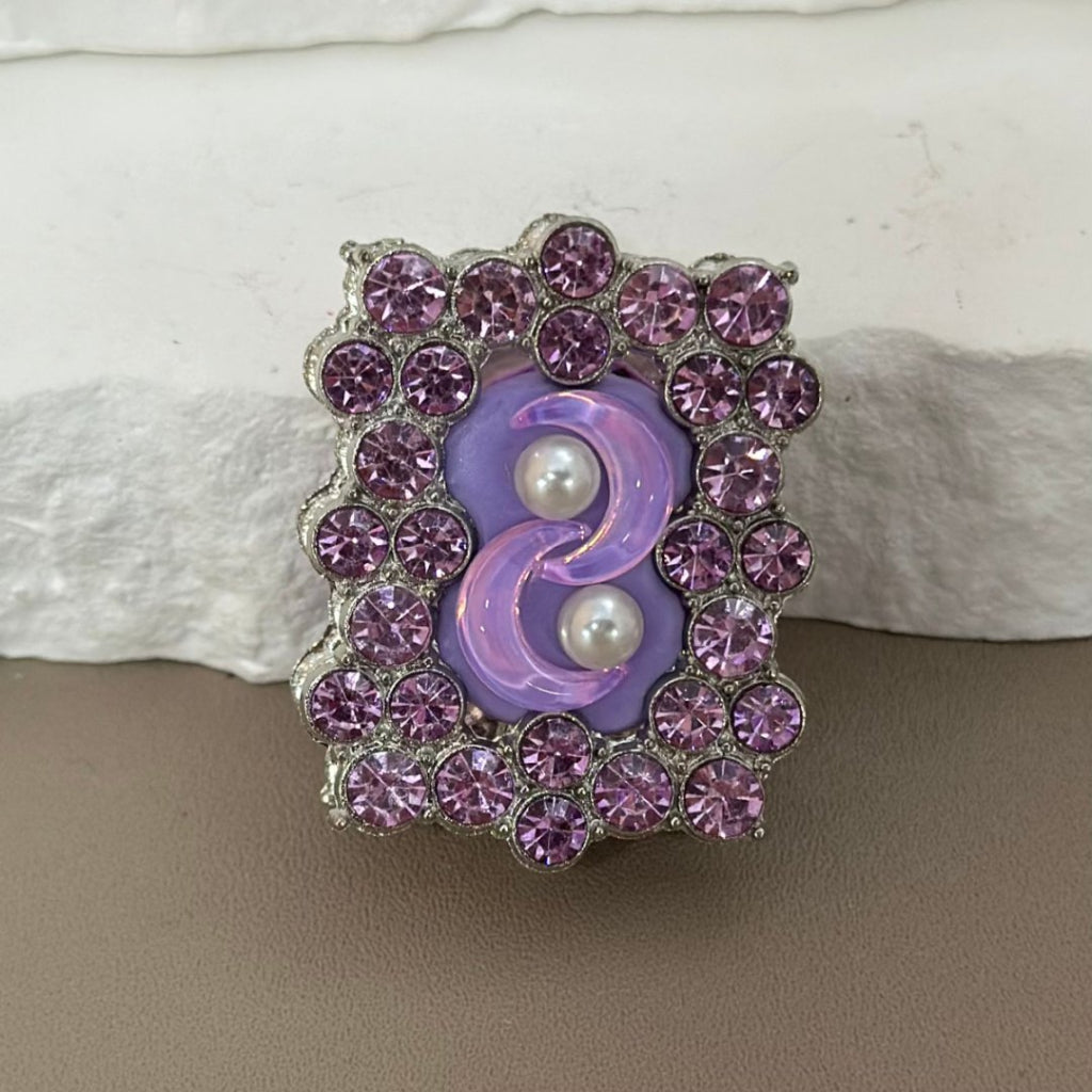 Silver Alloy Fancy Rectangle Frame with Colorful Rhinestones, White Pearls, Clear Crescent Moon, and Clay Beads Around 37*29MM