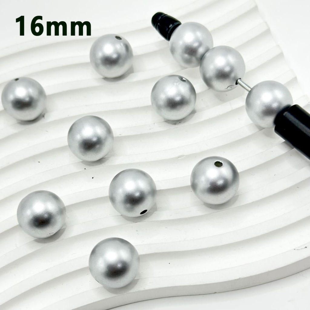 Round White Matte Color Gold Silver Black Acrylic Beads, 16MM