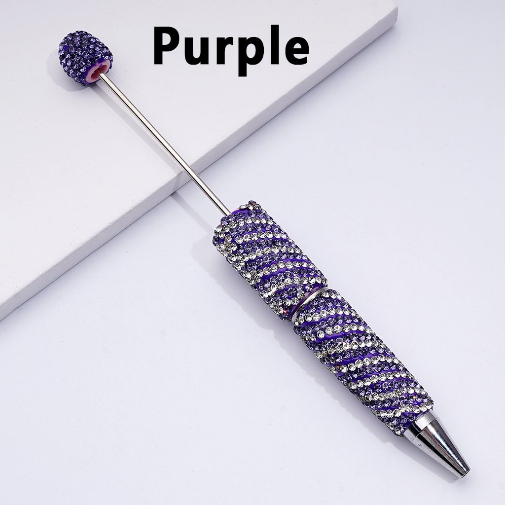 Clay Beadable Pens – Covered in Dual-Color Rhinestones with Oblique Striola Stripes