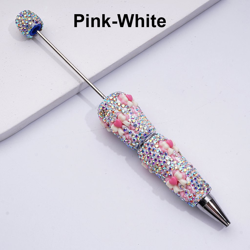 Beadable Clay Pens Decorated with Ribbon Bowknots & AB Rhinestones, Full Coverage, Random Mix