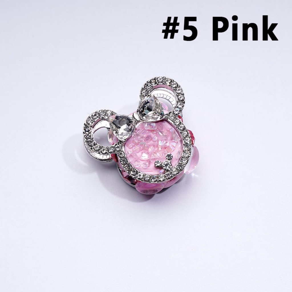 Fancy Bling Bling Silver Alloy Mouse Head Bow with Clear & Colorful Rhinestones Clay Beads, Around 30*27MM