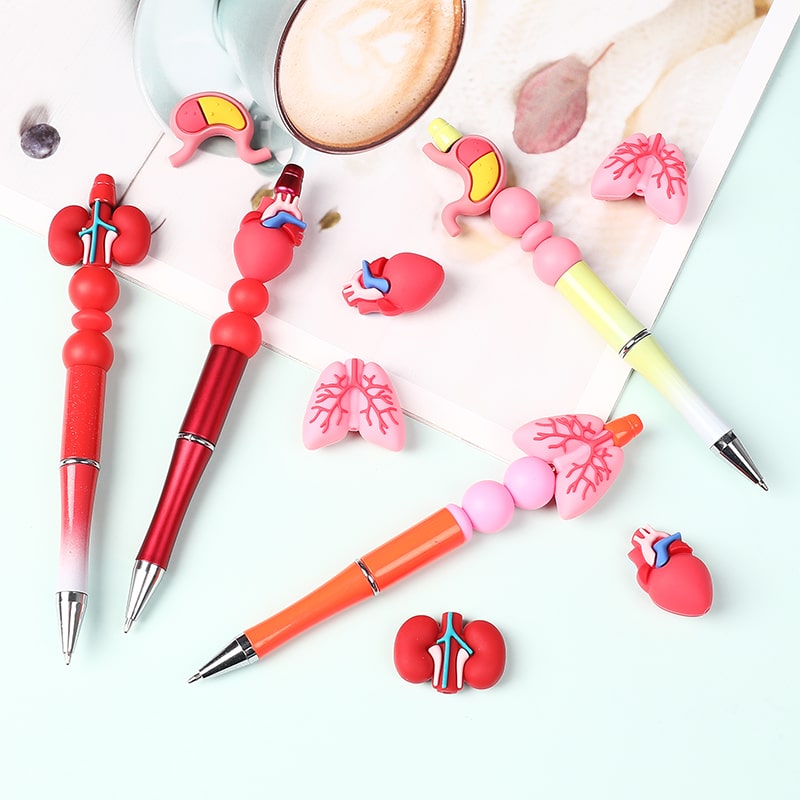 3D Vivid Red Heart, Kidney, Lung, Stomach Silicone Focal Beads Random Mix