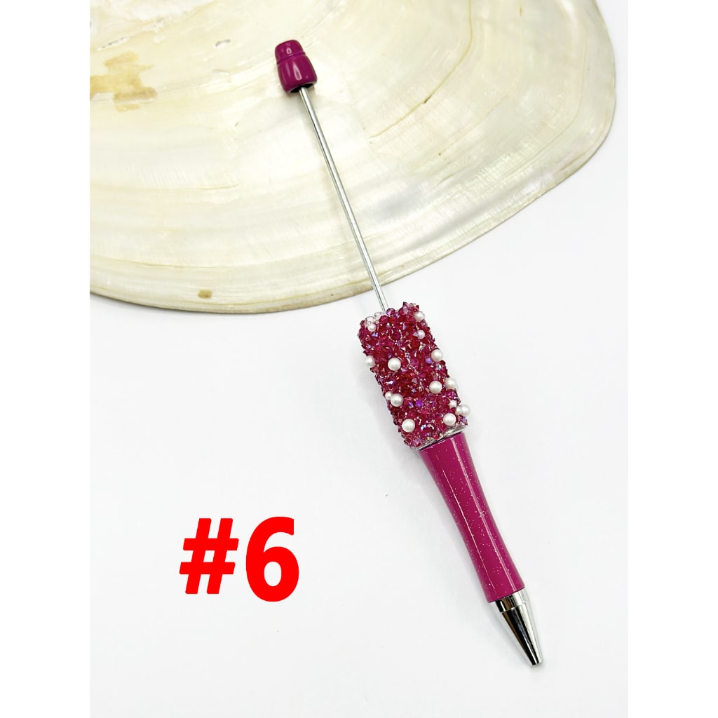 Clear Rhinestones and White Pearls Diamond Shape Beadable Pens in Solid Colors