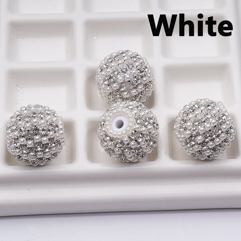 White Pearls Round Acrylic Beads Multi-Color Shiny Rhinestones 20MM