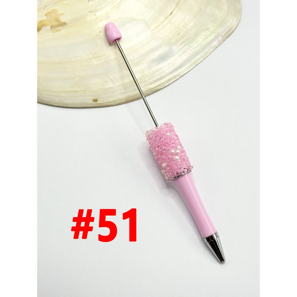 Clear Rhinestones and White Pearls Diamond Shape Beadable Pens in Solid Colors
