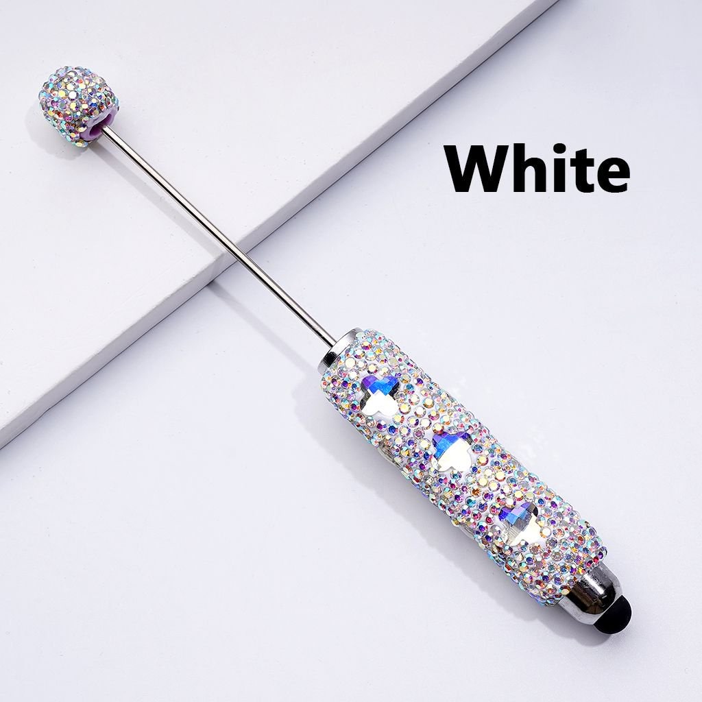 Beadable Clay Stylus Pens Adorned with Vibrant Four-Petal Flowers & Dazzling AB Rhinestones