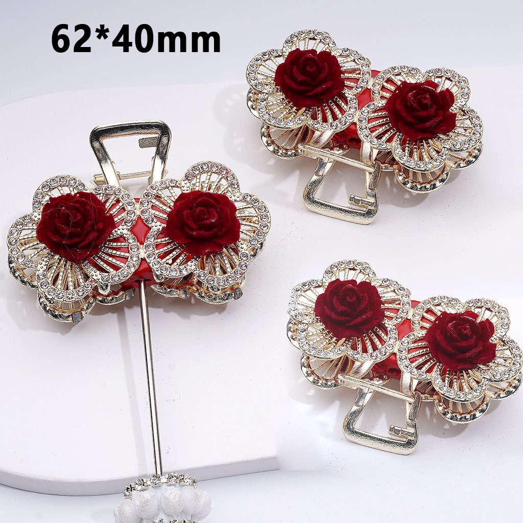 Radiant Gold & Red Alloy Flower Beads – Sparkling Rhinestones & Mini Floral Accents