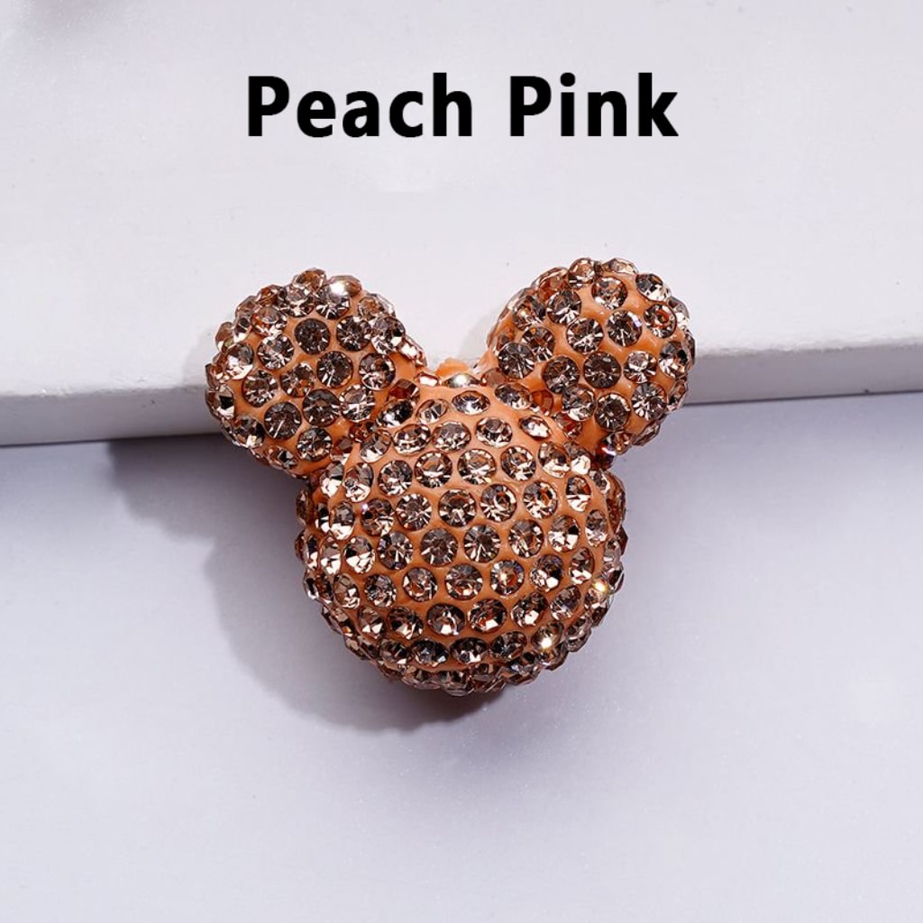 Vivid Cute Mickey Minnie Mouse Head Clay Beads with Shiny Rhinestones, Solid Color, Approx. 22x24x17MM