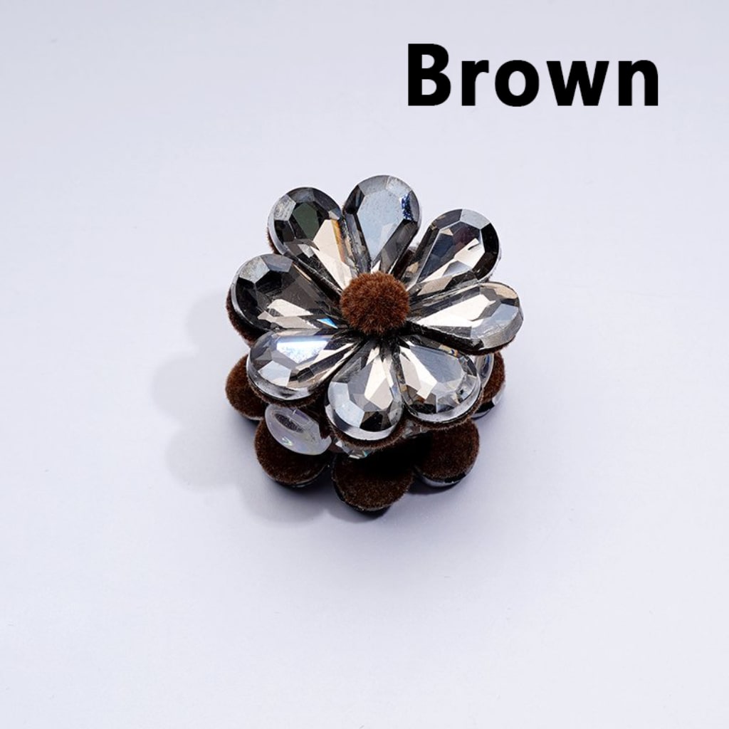 Brown Black Flower Delicate Fancy with Clear Heart Rhinestones Oval Pearls Clay Beads, Around 28MM