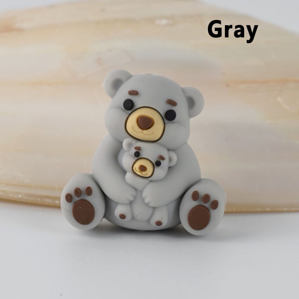 Cute Bear 3D Vivid Mom Baby Silicone Focal Beads