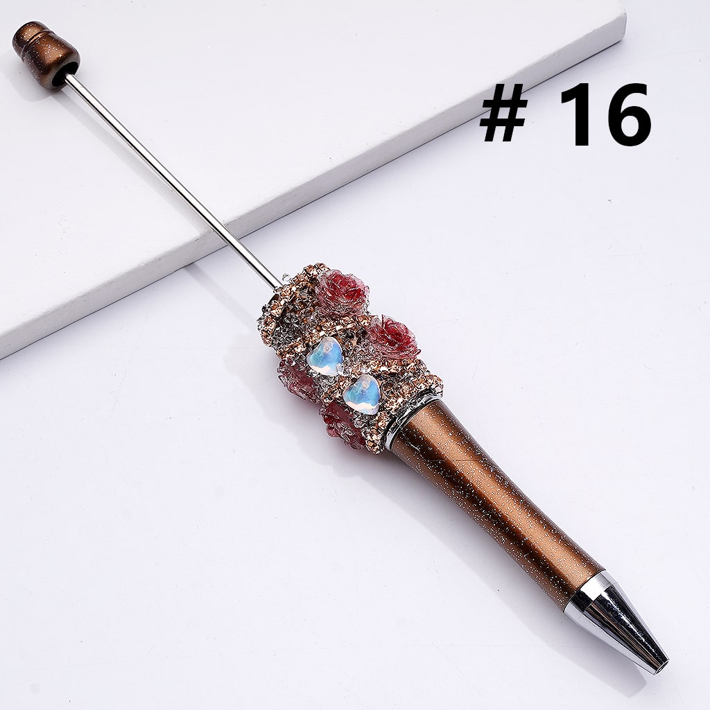 Beadable Luminous Pens with Mini Flower Shiny Rhinestones, in Solid Colors Chain, and Heart Diamond