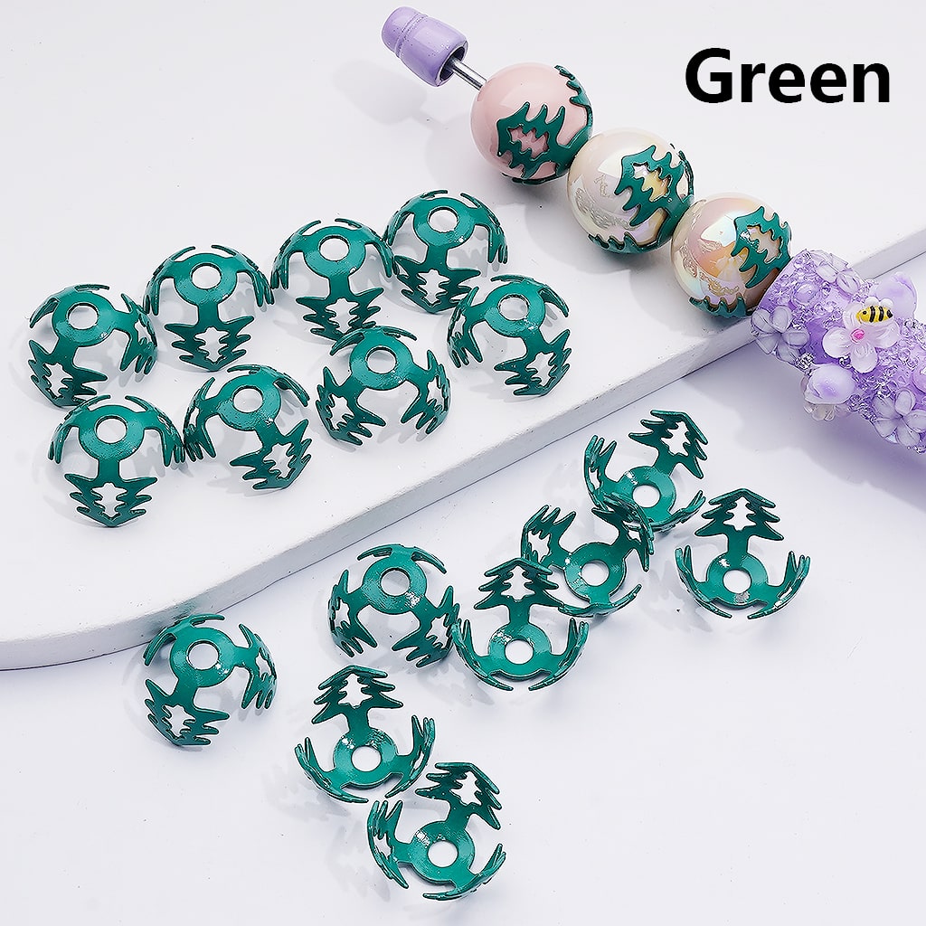 Festive Metal Bead Cage Cap 16MM Christmas Tree Design