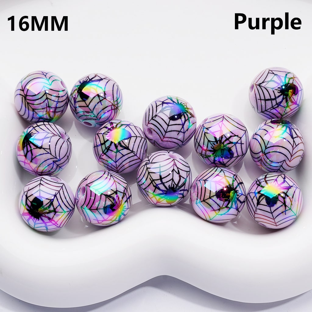 Halloween Spider Web Pattern UV Coated Single Color Available in 200pcs Acrylic Beads 16MM (Whole Bag))