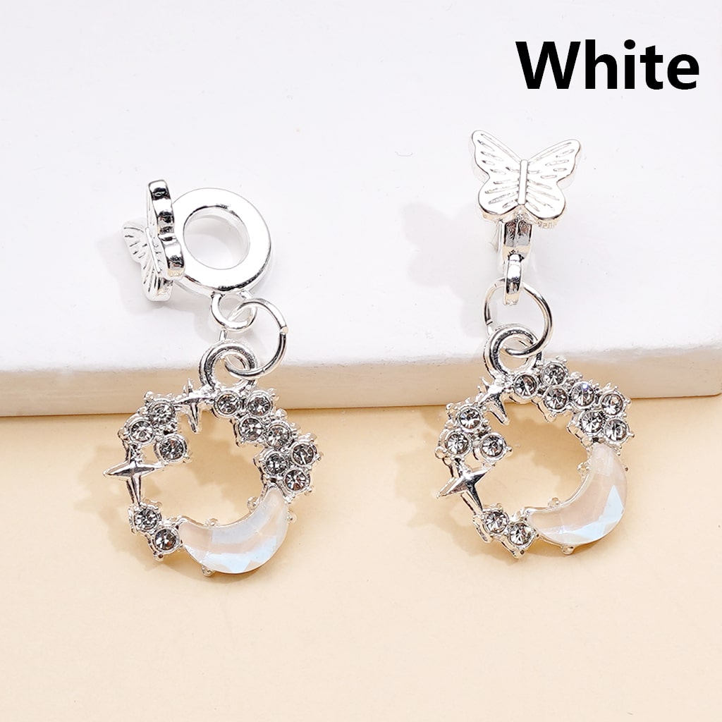 Dangle Butterfly & Crescent Moon Charms Silver Alloy Bail Beads Rhinestone Pendant Jewelry