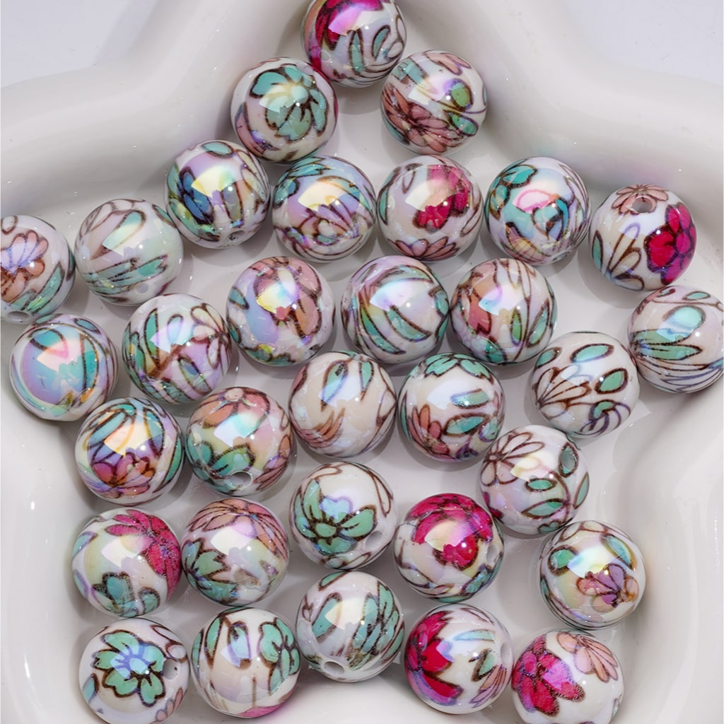 Different Flowers Multi-Color UV Coating Round Acrylic Beads, 16MM (Single Color is available for 200pcs Whole bag)