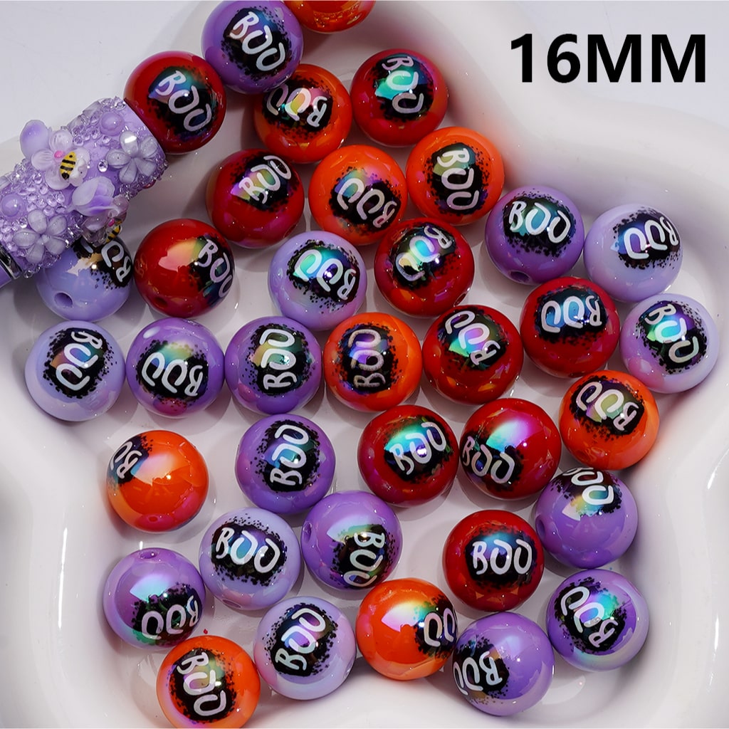Halloween Boo Series UV Coating Round Acrylic Beads, 16MM (Single Color is available for 200pcs(Whole bag))