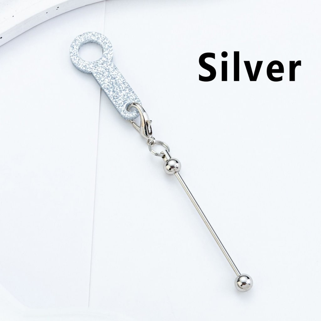 Silver Metal Bar DIY Beadable for Keychain with Carabiner Hook Plastic Long Ring Hoop on Cup's Straw 120MM