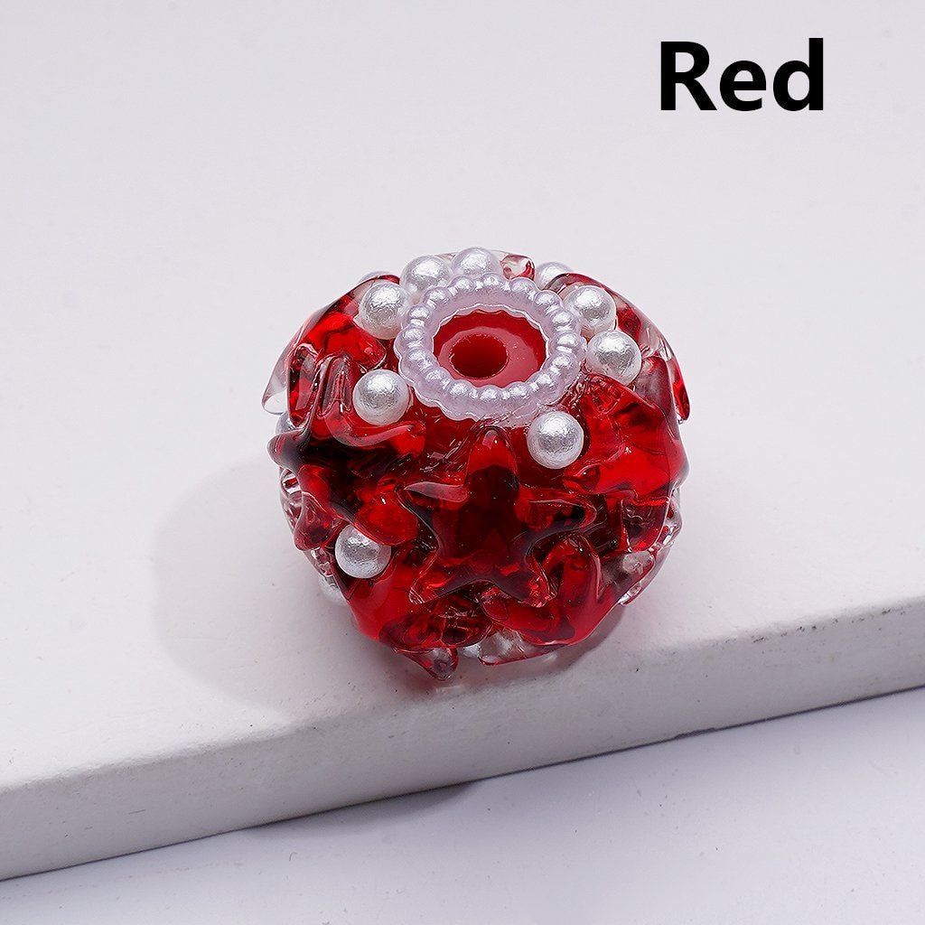 Shiny Stars Multi-Color Round Acrylic Beads with White Pearls 22*18MM