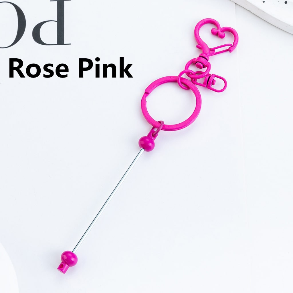 Metal Keychain with Bar and Heart Shape Clasp in Solid Color DIY Beadable 154MM