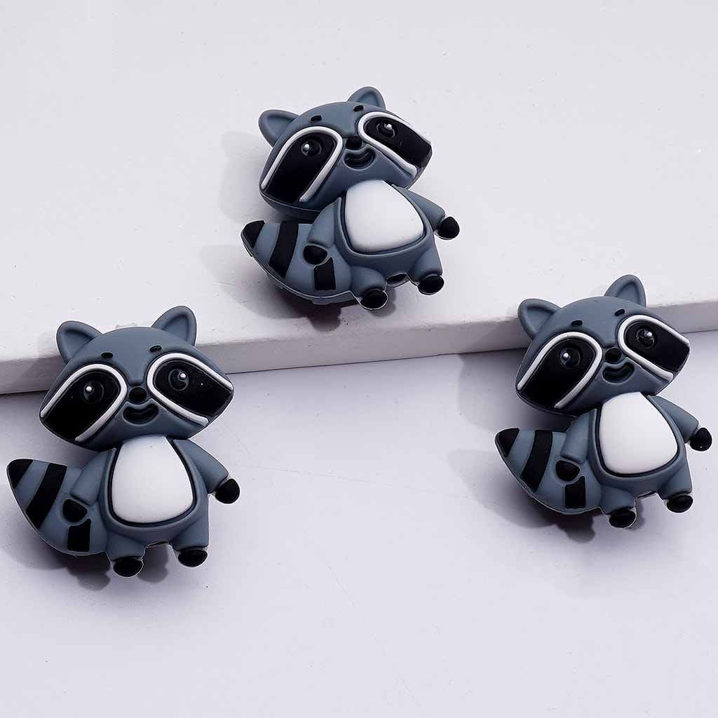 Playful 3D Raccoon Character Mini Silicone Focal Beads for Crafts
