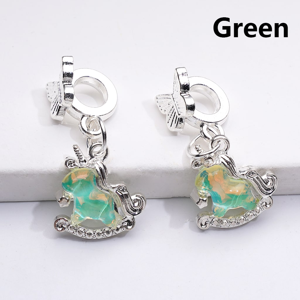 Alloy Charm Beads Silver Unicorn Pendants with Sparkling Rhinestones for Jewelry Making