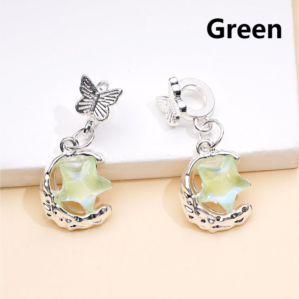 Silver Alloy Bail Beads Dangle Butterfly & Star Charms Rhinestone Pendant Accessories