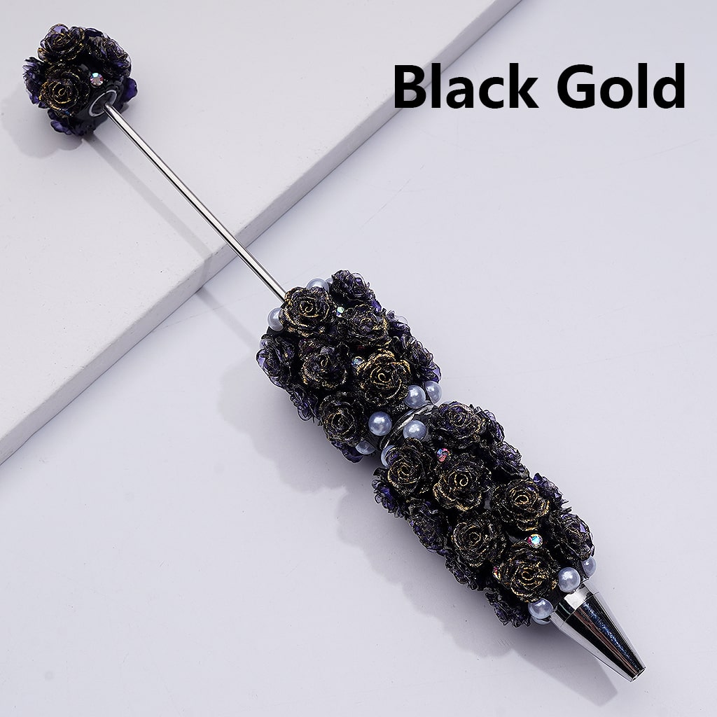 Glitter Shiny Flowers Luminous Beadable Clay Pens with White Pearls and AB Rhinestones