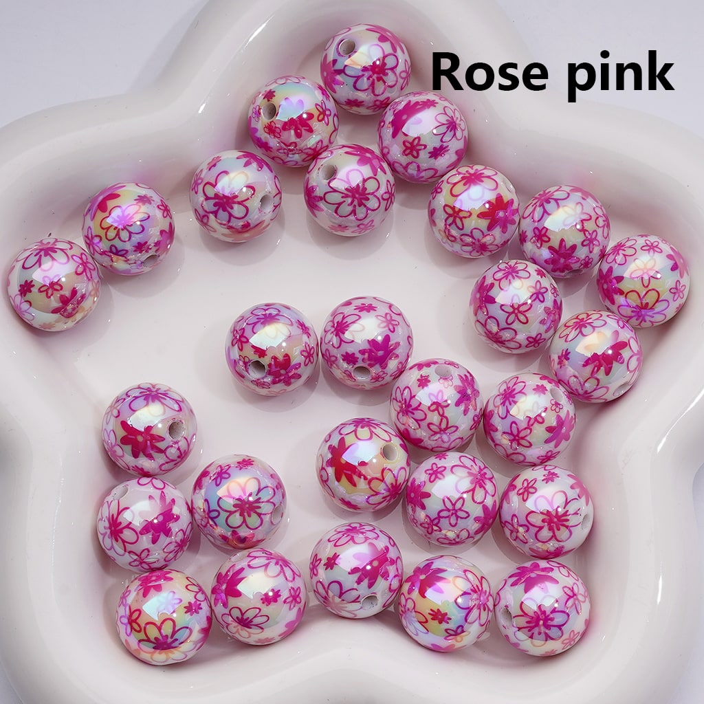 UV Coating Multi-Color Cute Flowers Round Acrylic Beads, 16MM (Single Color is available for 200pcs(Whole bag))