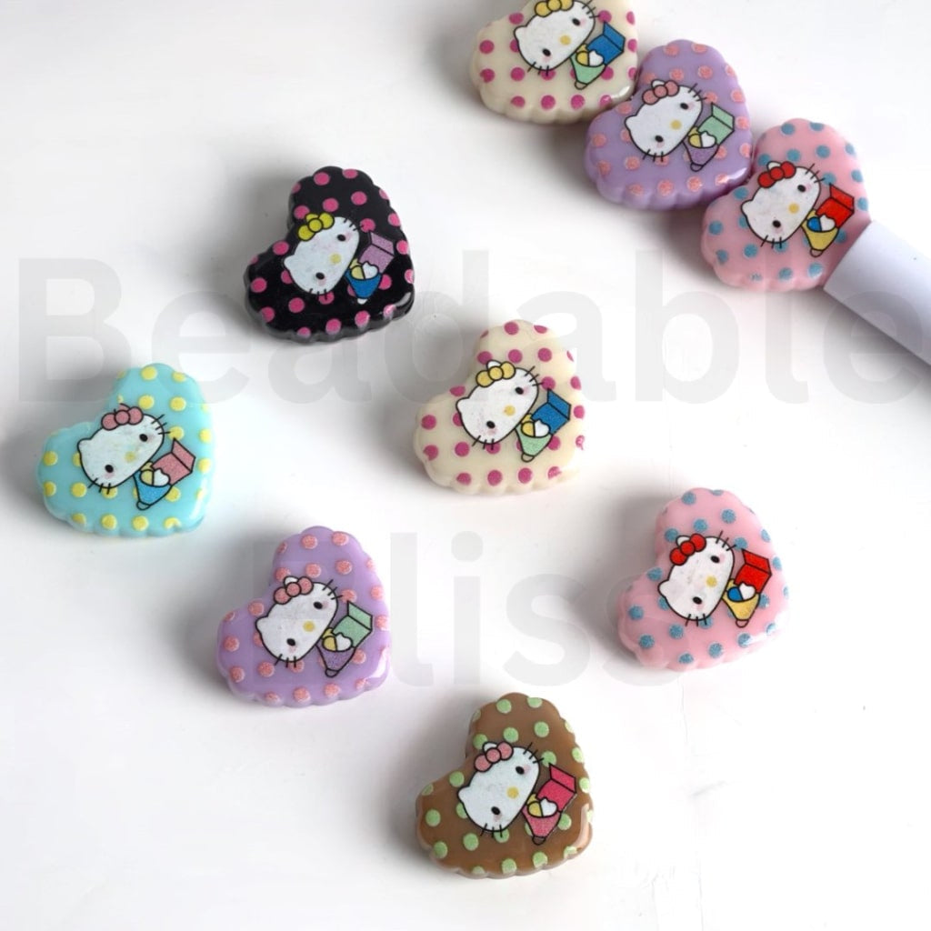 Cute Adorable Character Cat Heart Acrylic Beads, Random Mix, Around 26*22MM