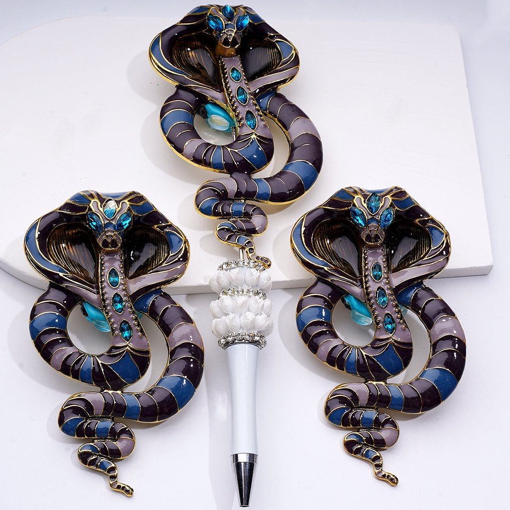 Gold and Silver Alloy Cobra Snake Clay Beads Decorated with Shiny Rhinestones, Flowers, Hearts, and Snowflakes, Around 100*65MM