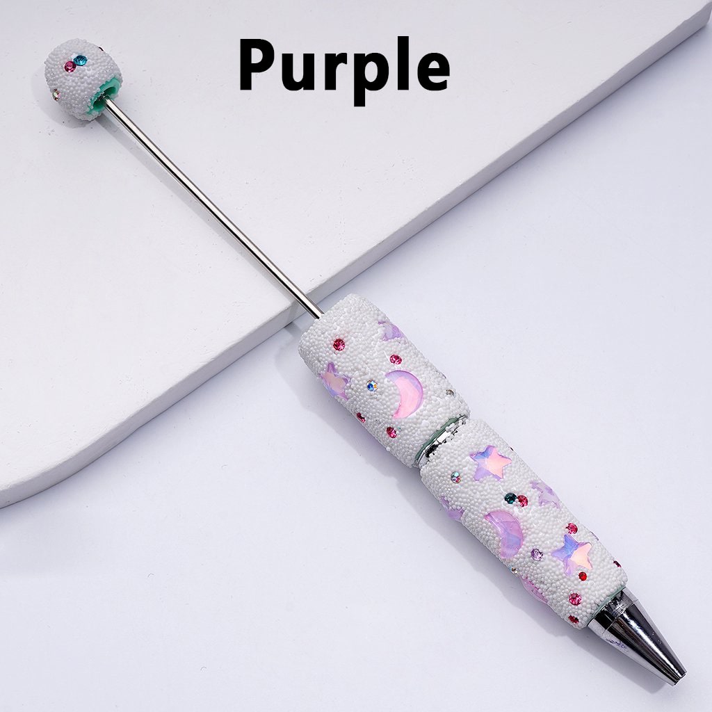 Clay Beadable Pens – Decorated with Cute Stars, Crescent Moons, Colorful Rhinestones & Mini White Snowballs