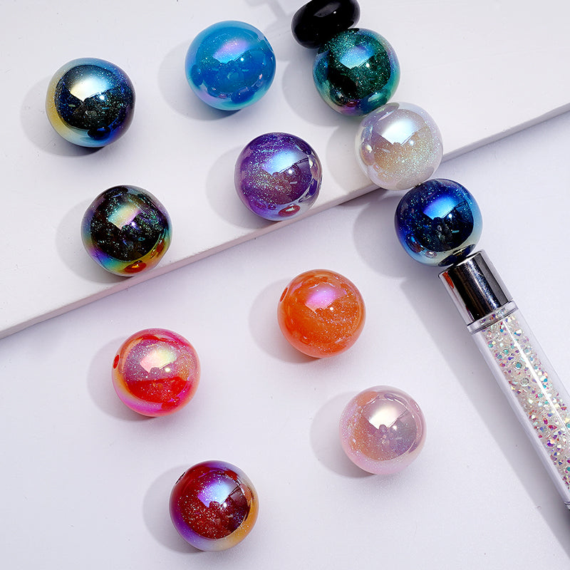 Glossy Acrylic Beads with Glitter Inside, Little UV Plating, 16mm FS