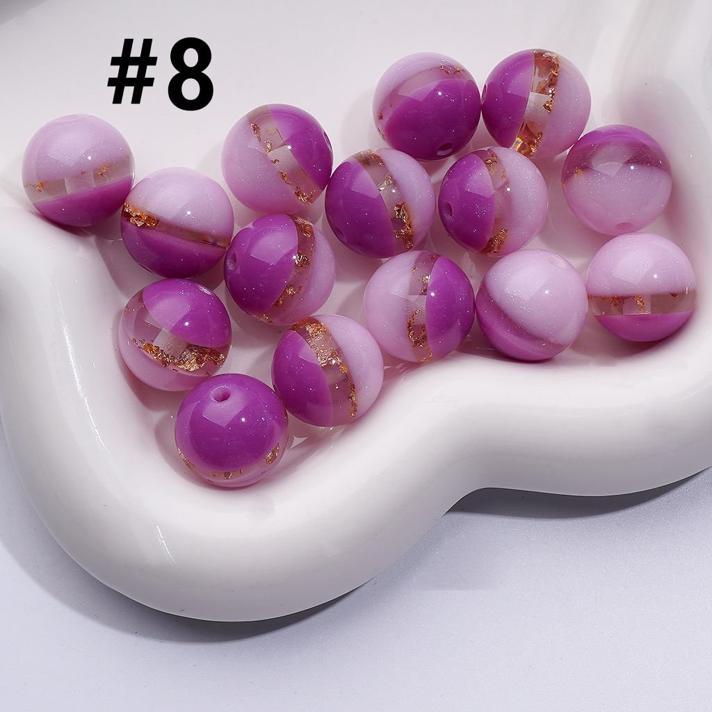 16MM Round Cat Eye Acrylic Beads with Glitter & Gold Foil Core, Dual-Tone Shine for DIY Crafts