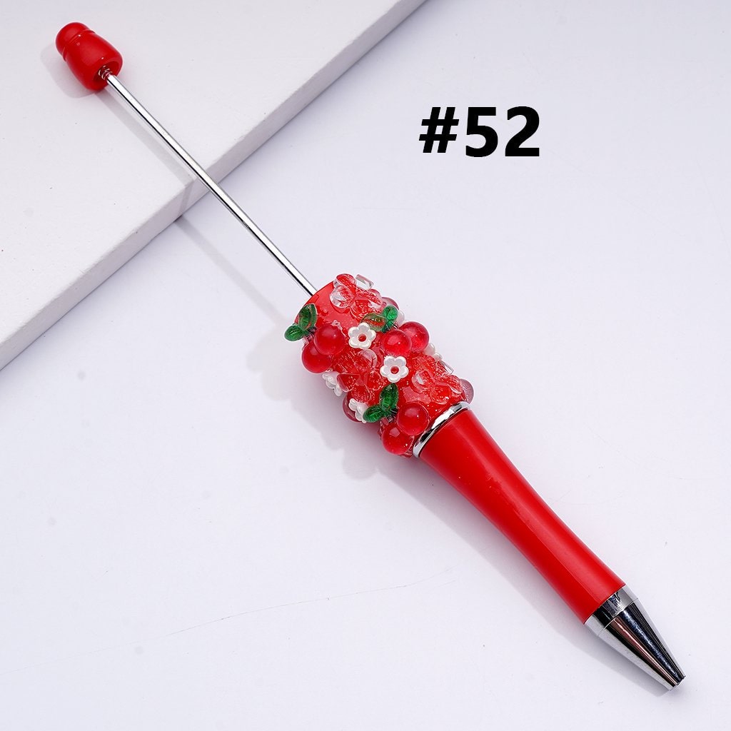Beadable Pen with Assorted Fruit Charms Strawberry, Grape, Pineapple, Apple, and More, Random Mix