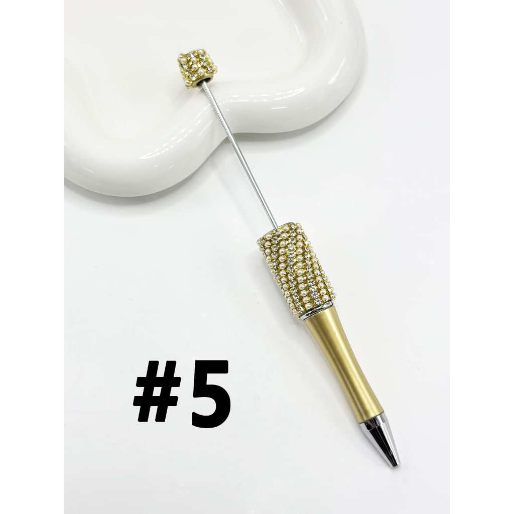 Rhinestone & White Pearl Chain with DIY Beadable Pen in Solid Colors