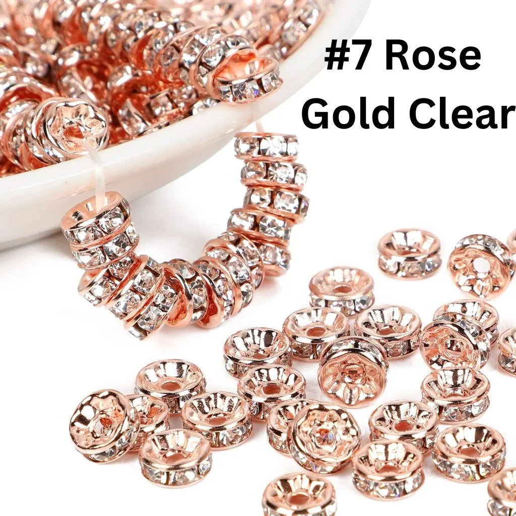 Round Metal Spacers with Straight Flat Rhinestones in Solid Colors, 10mm