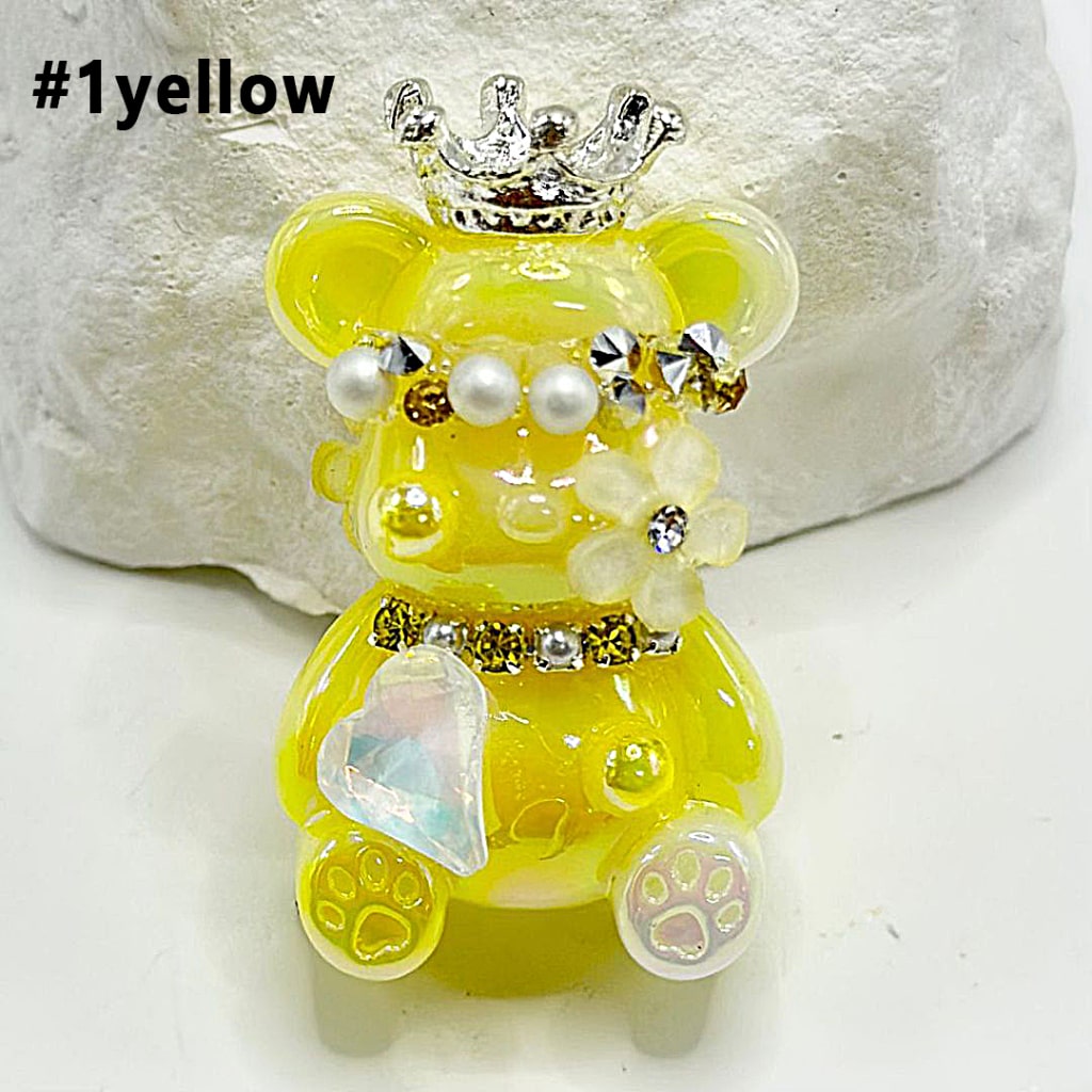 Silver Alloy Crown White Pearls Small Flowerwith Shiny Rhinestones Heart Diamond, Bling Bling Cute Bear Acrylic Beads Around 38*22MM