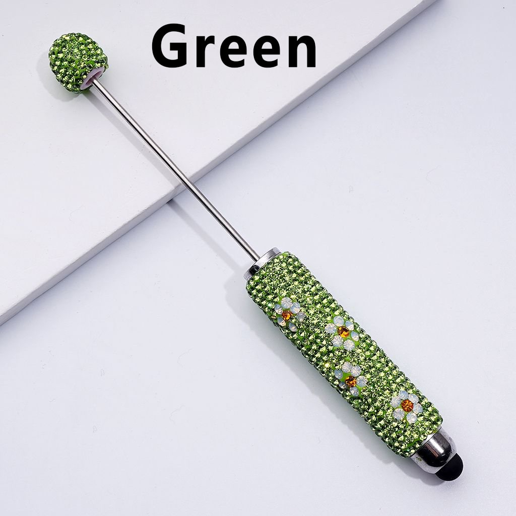 Beadable Clay Stylus Pen Adorned with Charming Mini Flowers & Sparkling Multi-Color Rhinestones