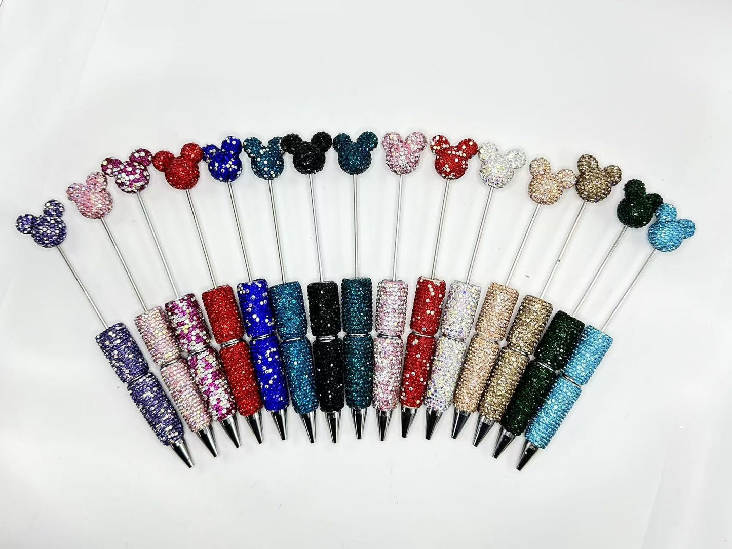 Mouse Head Pen Topper Head Beadable Pens with Clay Rhinestones Covered the Entire Pen