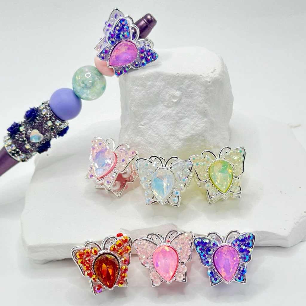 Cute Butterfly with Mini Exquisite Silver Alloy Multi-Color Rhinestones Large Water Drop Shape Rhinestone White Pearls Clay Beads, Random Mix, Around 26*22MM