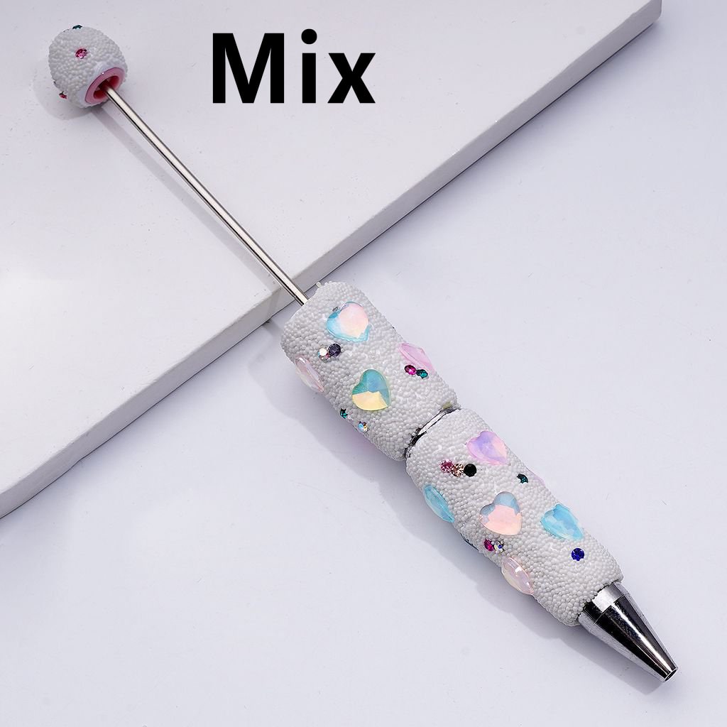 Vibrant Beadable Heart Pen – Jelly Colors with Sparkling Rhinestones & Mini Snow Balls