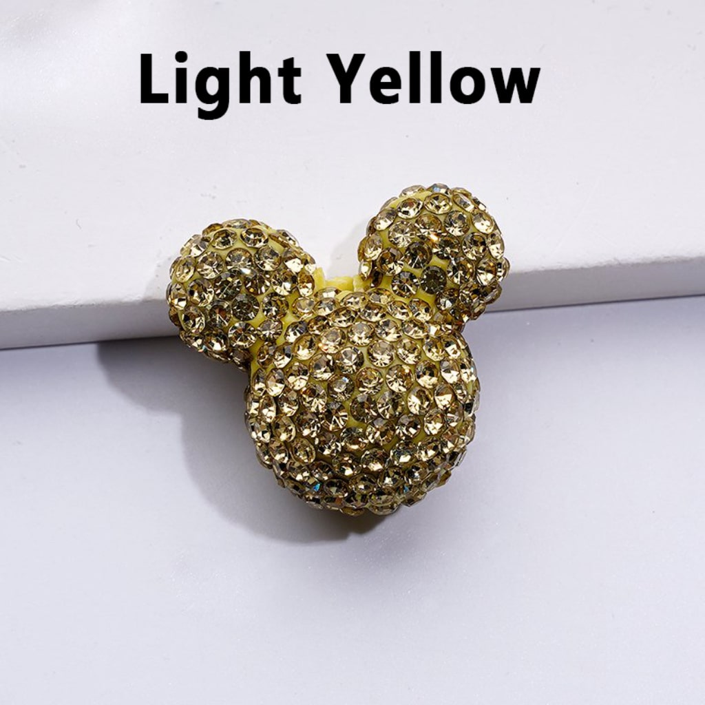 Vivid Cute Mickey Minnie Mouse Head Clay Beads with Shiny Rhinestones, Solid Color, Approx. 22x24x17MM